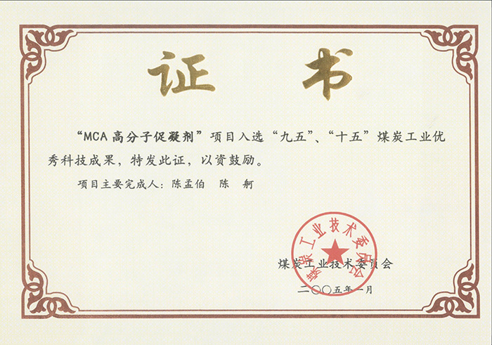 2005年1月MCA高分子促凝劑獲“九五、十五”科技成果獎(jiǎng).jpg